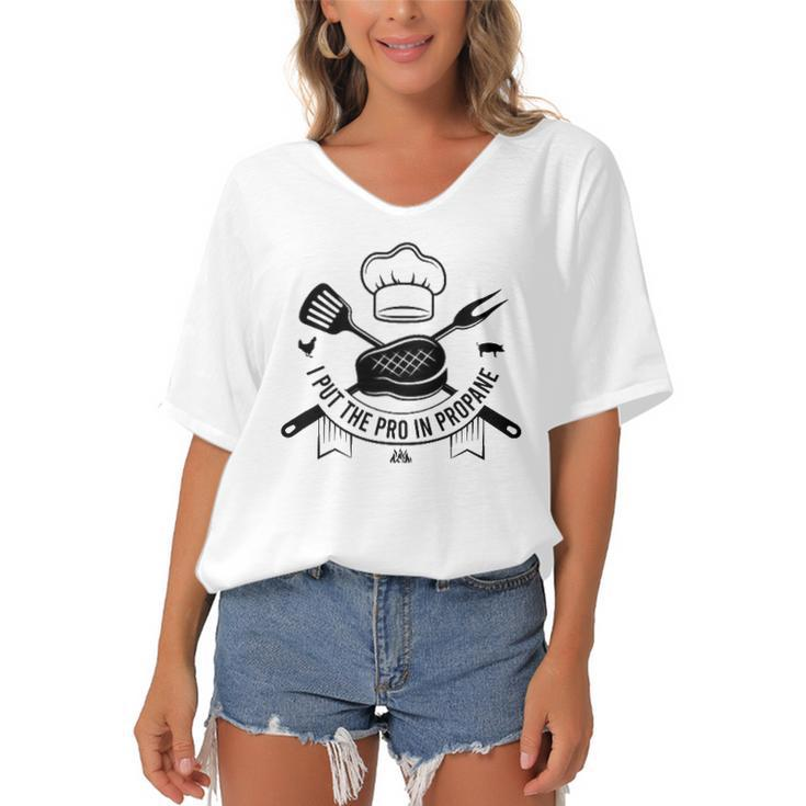 I Put The Pro In Propane Funny Bbq Pitmaster Gas Grilling Women's Bat Sleeves V-Neck Blouse