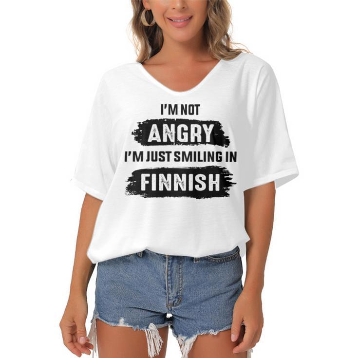 Im Not Angry Im Just Smiling In Finnish Women's Bat Sleeves V-Neck Blouse