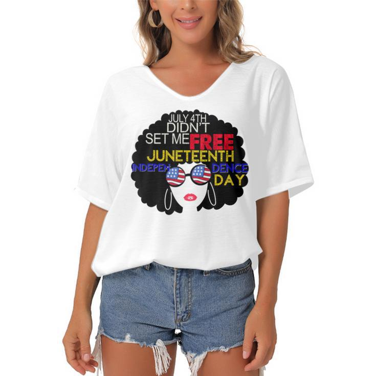 July 4Th Didnt Set Me Free Juneteenth Is My Independence Day  Women's Bat Sleeves V-Neck Blouse
