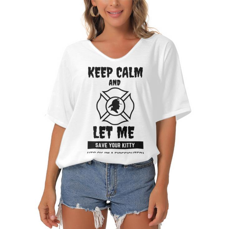 Keep Calm And Let Me Save Your Kitty Women's Bat Sleeves V-Neck Blouse