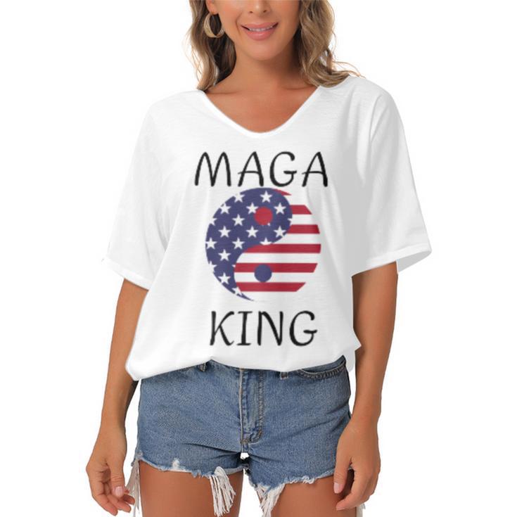 King Maga  Women's Bat Sleeves V-Neck Blouse