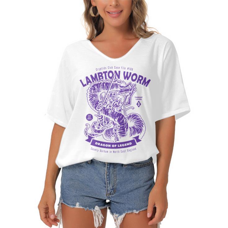 Lambton Worm 183 Trending Shirt Women's Bat Sleeves V-Neck Blouse