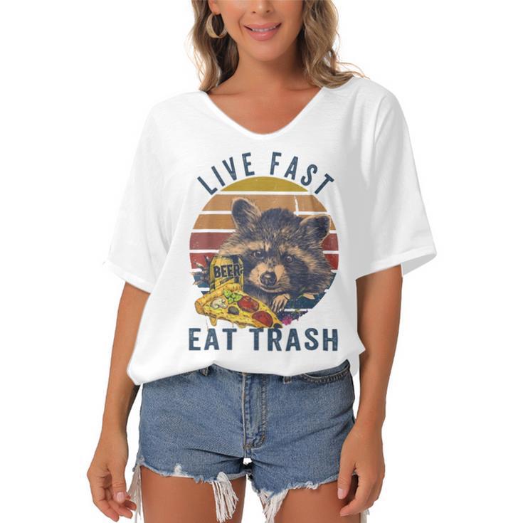 Live Fast Eat Trash 789 Shirt Women's Bat Sleeves V-Neck Blouse