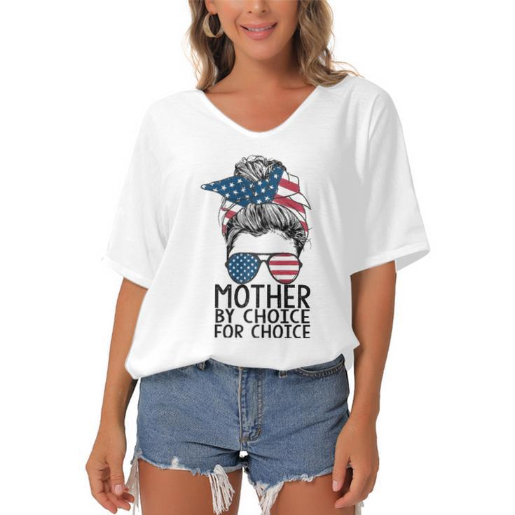 Mother By Choice Pro Choice Messy Bun Us Flag Women Rights  Women's Bat Sleeves V-Neck Blouse