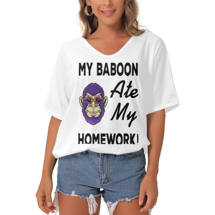 My Baboon Ate My Homework Women's Bat Sleeves V-Neck Blouse