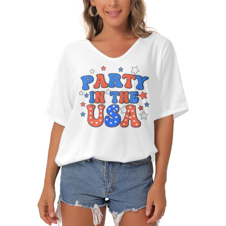 Party In The Usa 4Th Of July Independence Day  Women's Bat Sleeves V-Neck Blouse