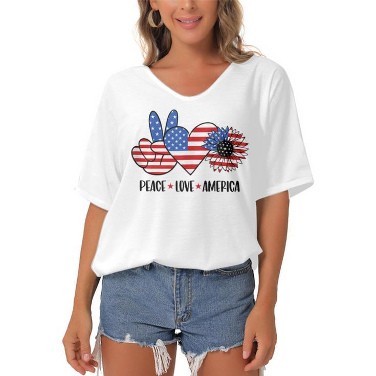Patriotic 4Th Of July Peace Love America  Women's Bat Sleeves V-Neck Blouse