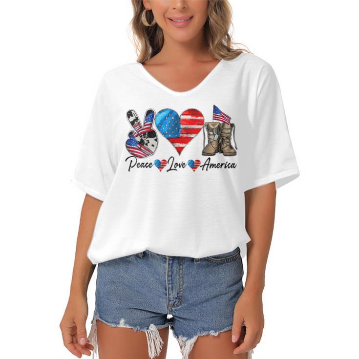 Peace Love America Vintage 4Th Of July Western America Flag  Women's Bat Sleeves V-Neck Blouse