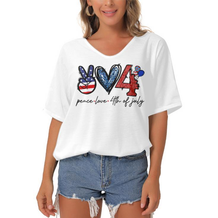 Peace Love Freedom 4Th Of July Independence Day  Women's Bat Sleeves V-Neck Blouse