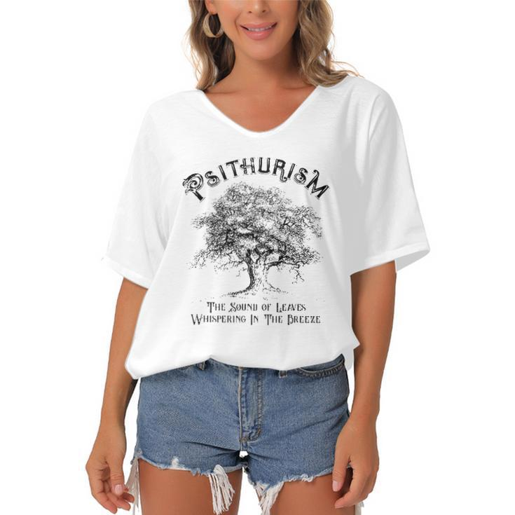 Psithurism The Sound Of Leaves Whispering In The Breeze Women's Bat Sleeves V-Neck Blouse