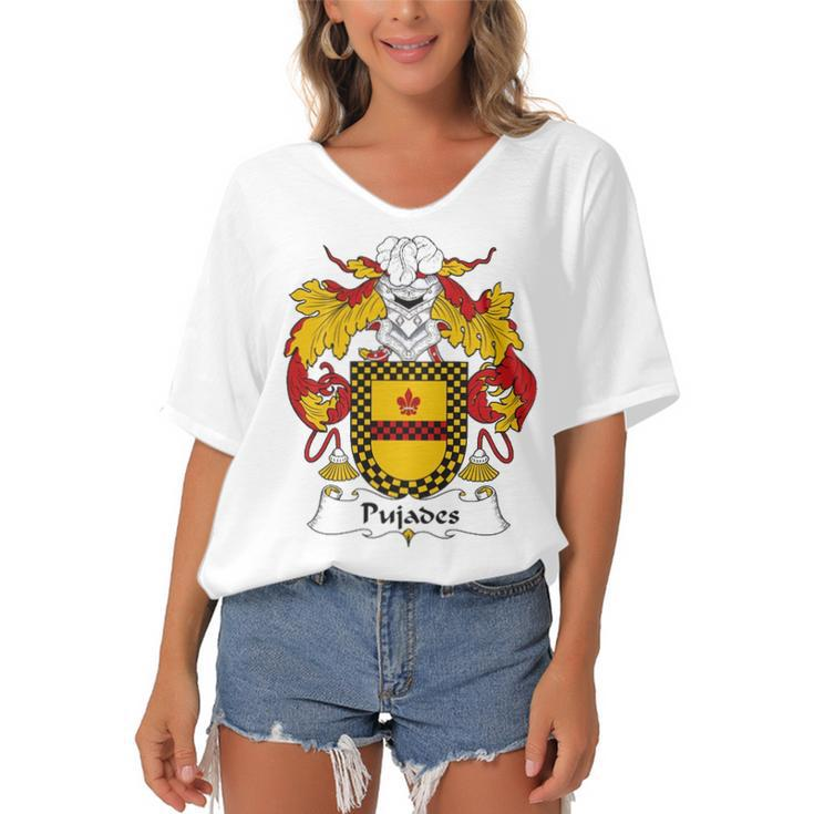 Pujades Coat Of Arms   Family Crest Shirt Essential T Shirt Women's Bat Sleeves V-Neck Blouse