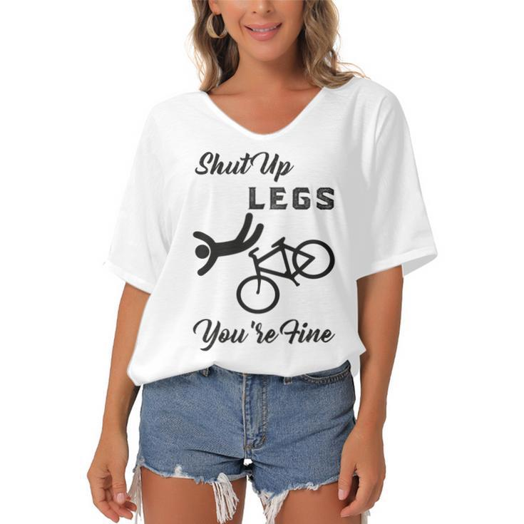 Shut Up Legs Youre Fine  Funny Biking  Funny Cycling  Mountain Biking Women's Bat Sleeves V-Neck Blouse