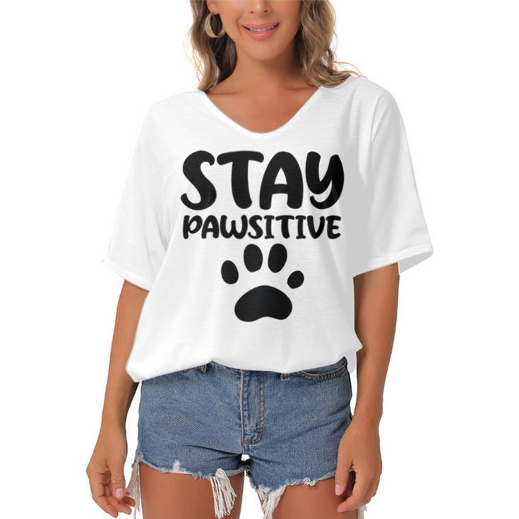 Stay Pawsitive  96 Trending Shirt Women's Bat Sleeves V-Neck Blouse