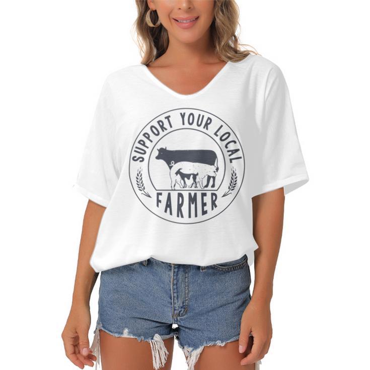 Support Your Local Farmer Women's Bat Sleeves V-Neck Blouse