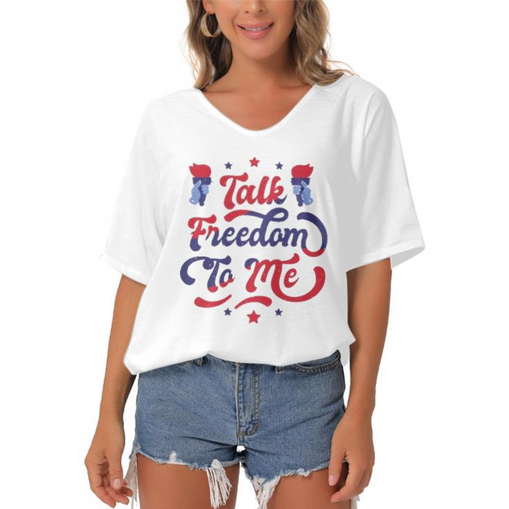 Talk Freedom To Me 4Th Of July Women's Bat Sleeves V-Neck Blouse