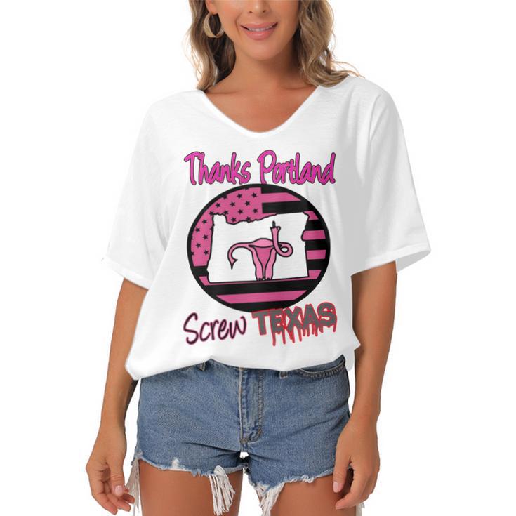 Thanks Portland Screw Texas Mind Your Own Uterus Women's Bat Sleeves V-Neck Blouse