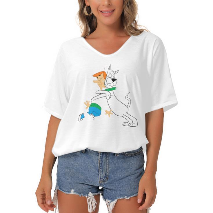 The Jetsons Astro Hugging George  Women's Bat Sleeves V-Neck Blouse