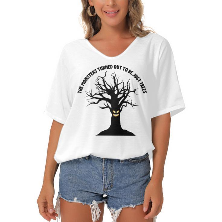 The Monsters Turned Out To Be Just Trees Women's Bat Sleeves V-Neck Blouse