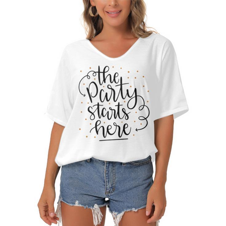 The Party Starts Here Women's Bat Sleeves V-Neck Blouse