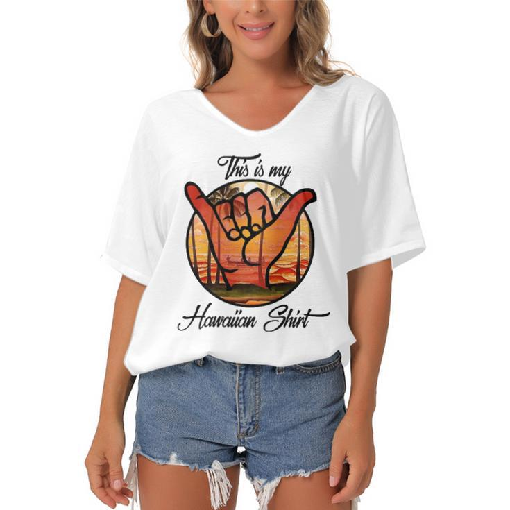 This Is My Hawaiian Funny Tropical Hawaii Costume Gift Women's Bat Sleeves V-Neck Blouse