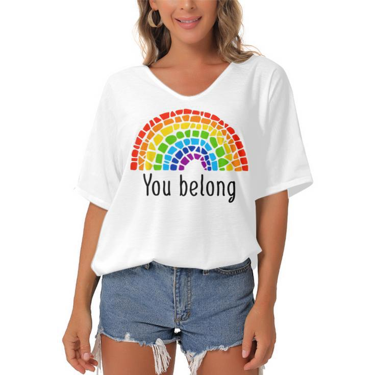 You Belong Lgbtq Rainbow Gay Pride  V2 Women's Bat Sleeves V-Neck Blouse