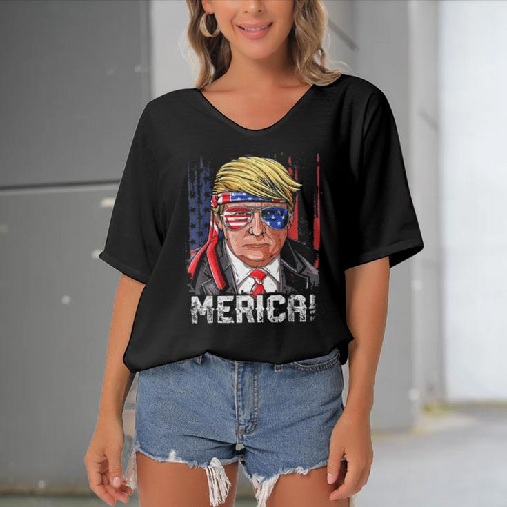 2024 Trump 4Th Of July S Merica Women's Bat Sleeves V-Neck Blouse