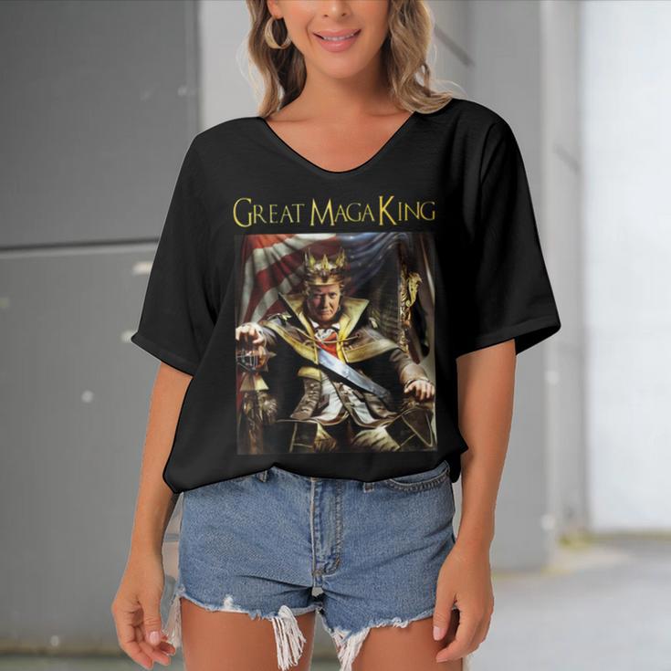 Anti Joe Biden Ultra Maga The Return Of The Great Maga King Women's Bat Sleeves V-Neck Blouse