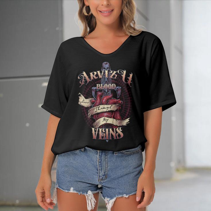 Arvizu Blood Runs Through My Veins Name Women's Bat Sleeves V-Neck Blouse