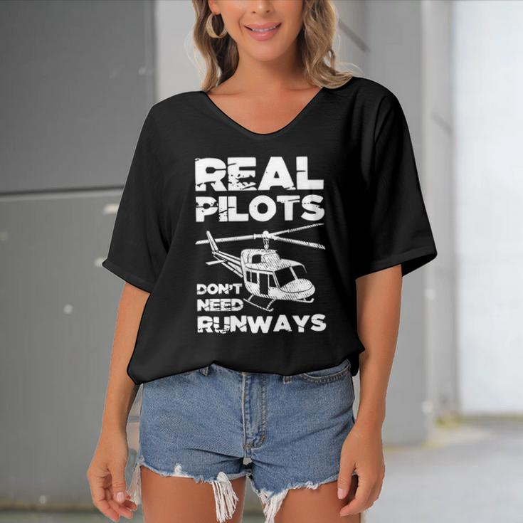 Aviation Real Pilots Dont Need Runways Helicopter Pilot Women's Bat Sleeves V-Neck Blouse