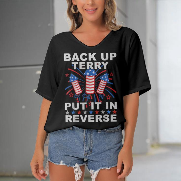 Back Up Terry Put It In Reverse Firework Funny 4Th Of July Women's Bat Sleeves V-Neck Blouse