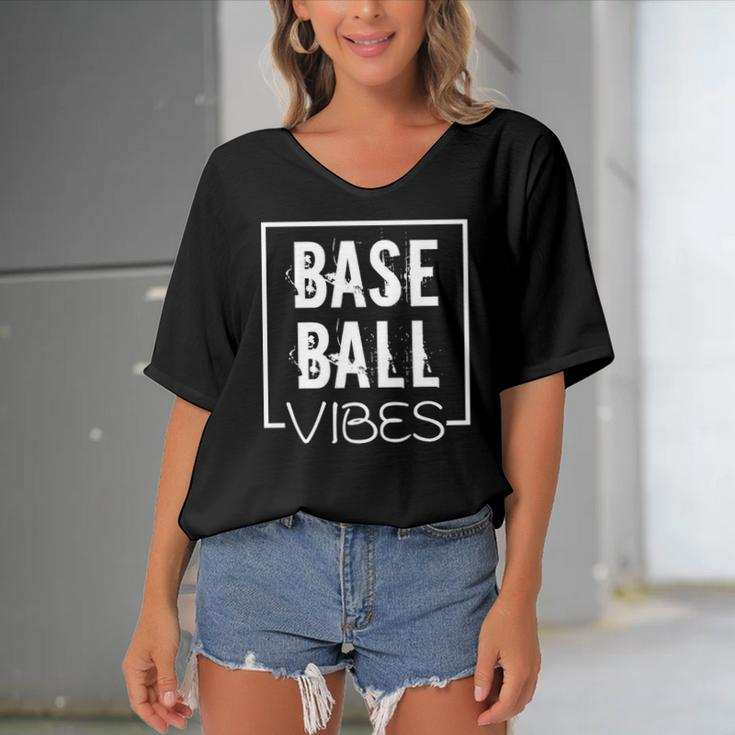 Baseball Quote For Women Baseball Vibes Women's Bat Sleeves V-Neck Blouse