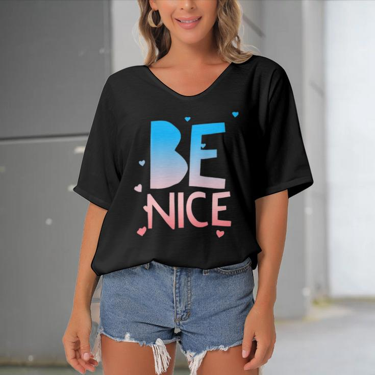 Be Nice Kindness Respect Love Good Vibes Harmony Friendship Women's Bat Sleeves V-Neck Blouse