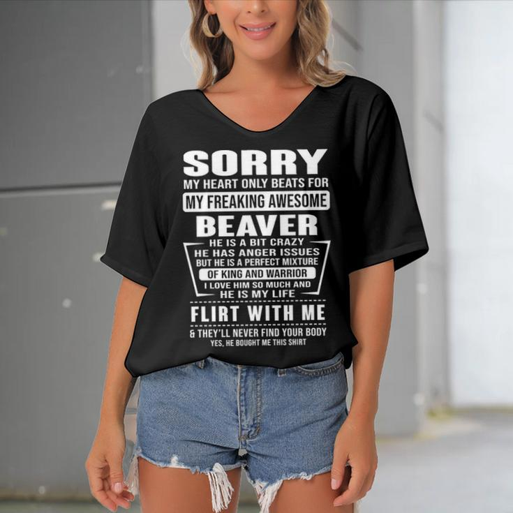 Beaver Name Gift Sorry My Heart Only Beats For Beaver Women's Bat Sleeves V-Neck Blouse