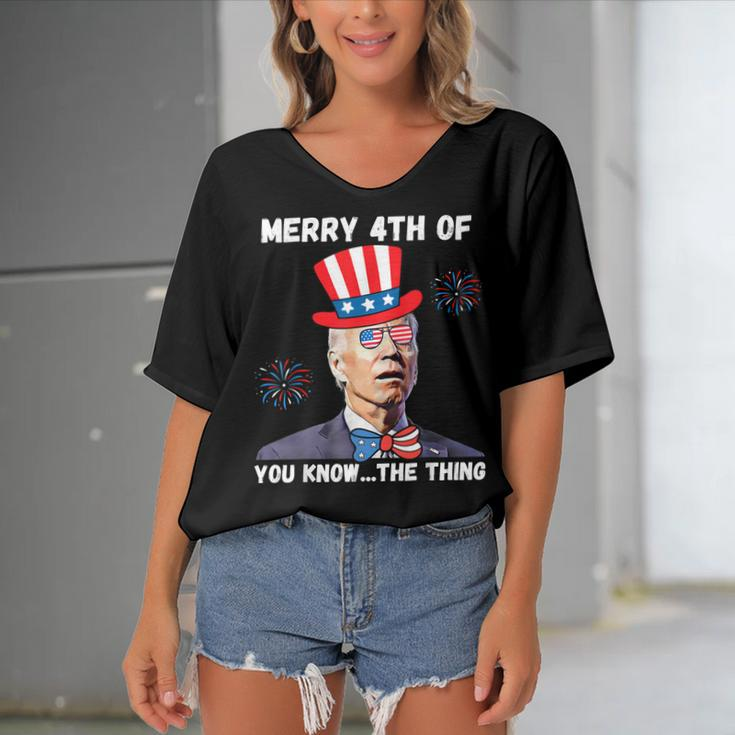 Biden Dazed Merry 4Th Of You Know The Thing 4Th Of July Women's Bat Sleeves V-Neck Blouse