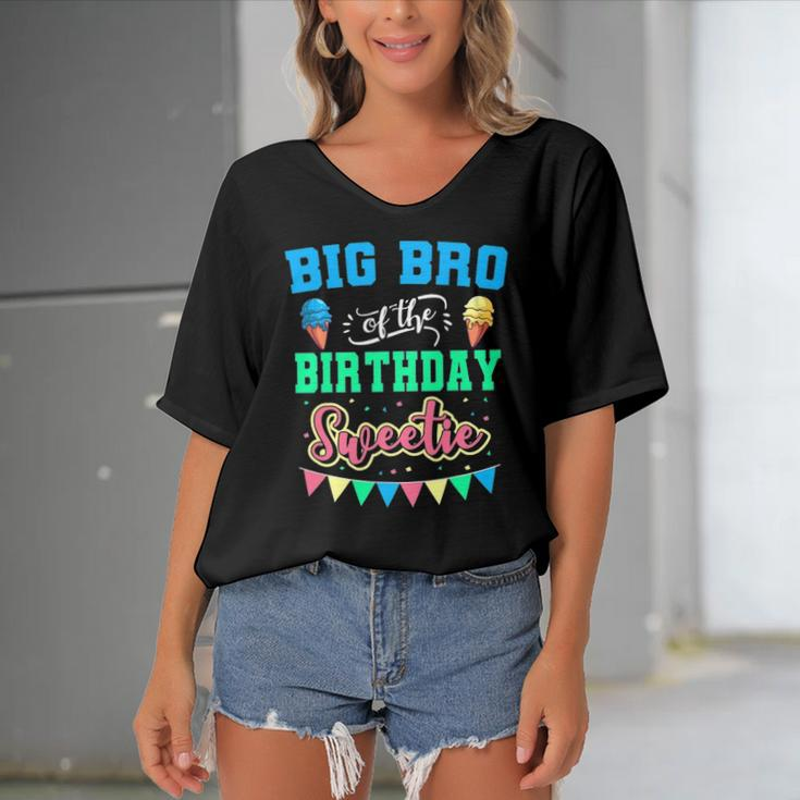Big Bro Of The Birthday Sweetie Ice Cream Bday Party Brother Women's Bat Sleeves V-Neck Blouse
