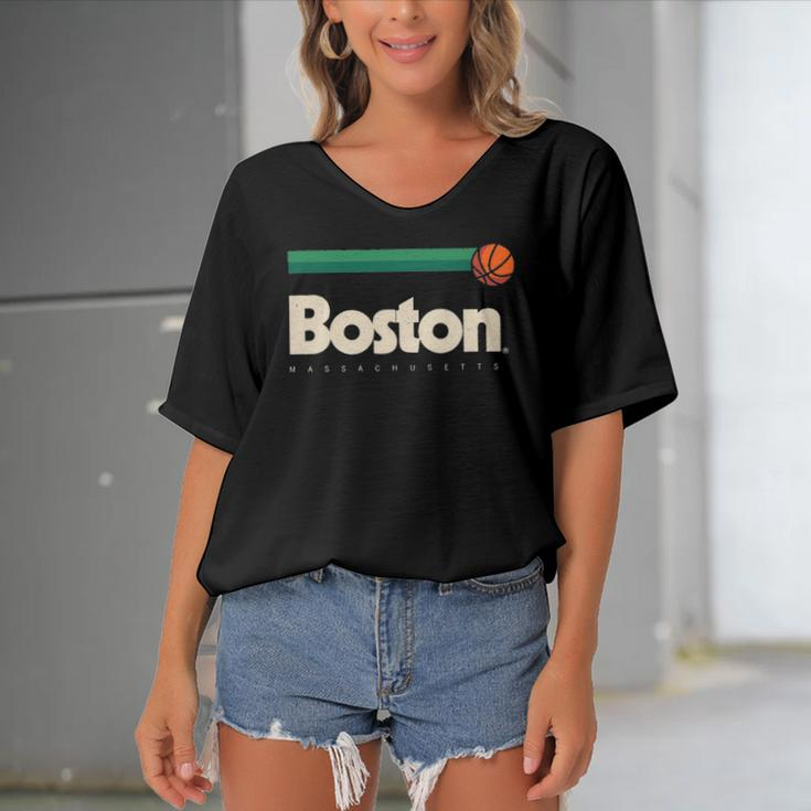 Boston Basketball B-Ball Massachusetts Green Retro Boston Women's Bat Sleeves V-Neck Blouse