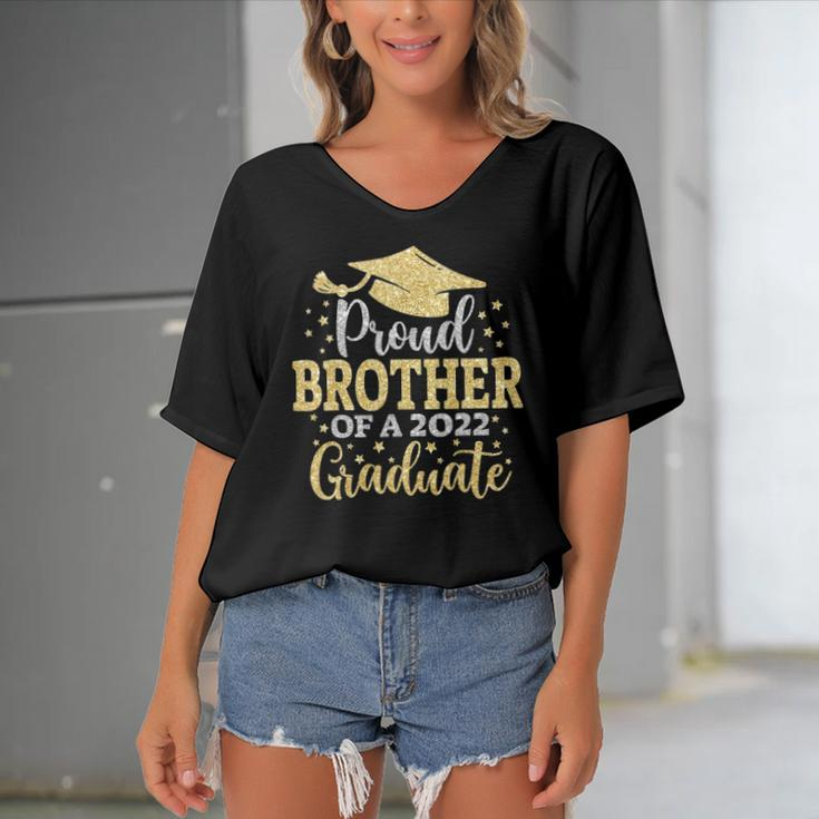 Brother Senior 2022 Proud Brother Of A Class Of 2022 Graduate Women's Bat Sleeves V-Neck Blouse