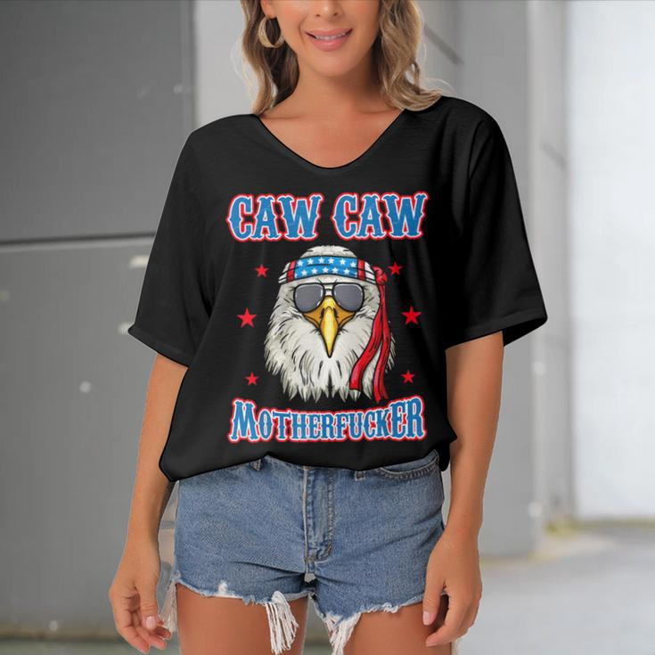 Caw Caw Motherfucker Funny 4Th Of July Patriotic Eagle Women's Bat Sleeves V-Neck Blouse