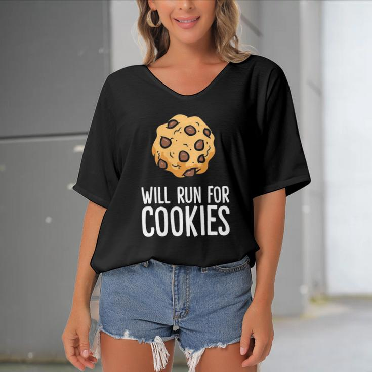 Chocolate Chip Cookie Lover Will Run For Cookies Women's Bat Sleeves V-Neck Blouse