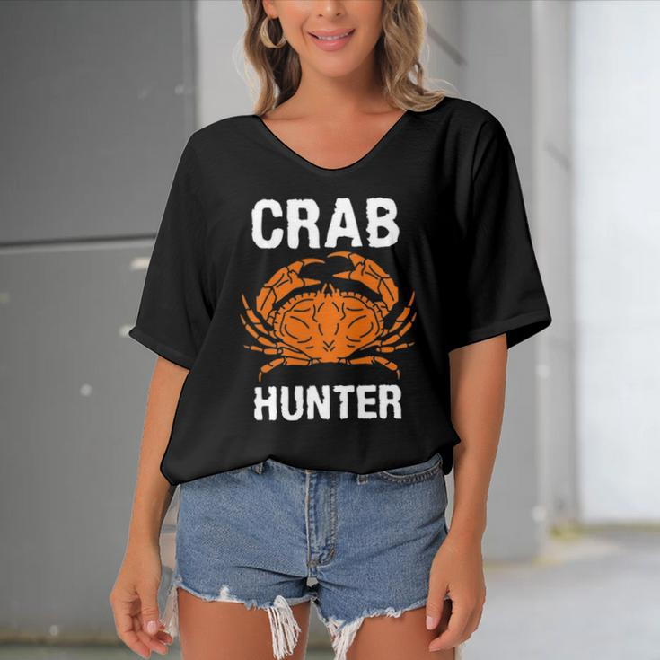 Crab Hunter Crab Lover Vintage Crab Women's Bat Sleeves V-Neck Blouse