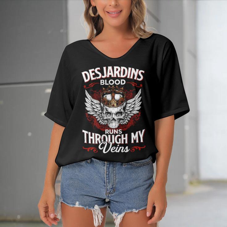 Desjardins Blood Runs Through My Veins Name V2 Women's Bat Sleeves V-Neck Blouse