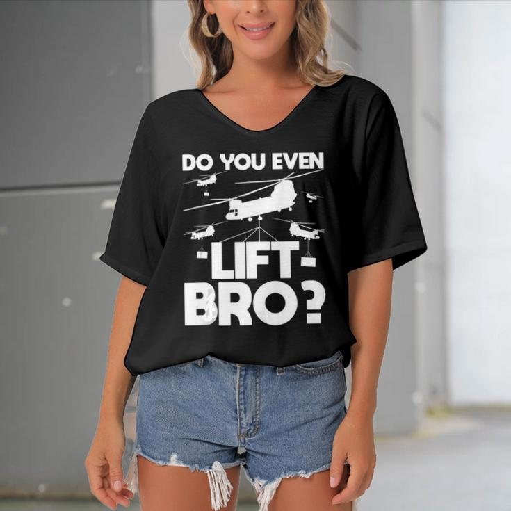 Do You Even Lift Bro Ch 47 Chinook Helicopter Pilot Women's Bat Sleeves V-Neck Blouse