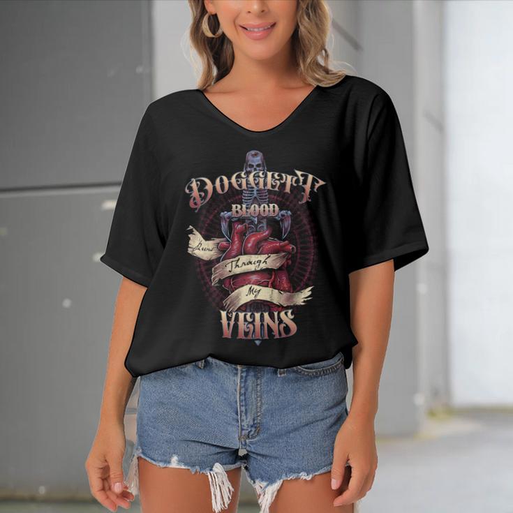 Doggett Blood Runs Through My Veins Name Women's Bat Sleeves V-Neck Blouse