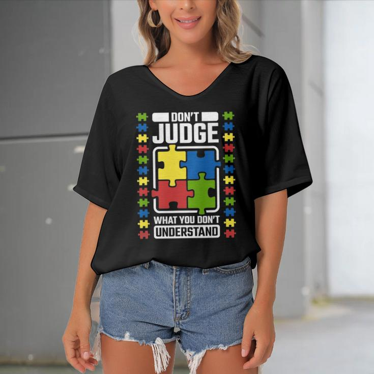 Dont Judge What You Dont Understand Autism Awareness Women's Bat Sleeves V-Neck Blouse