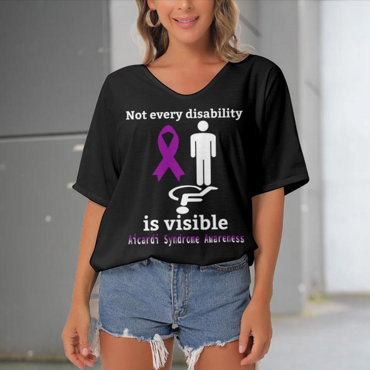 Every Disability Is Visible Aicardi Syndrome Awareness Purple Ribbon Aicardi Syndrome Support Aicardi Syndrome Awareness Women's Bat Sleeves V-Neck Blouse