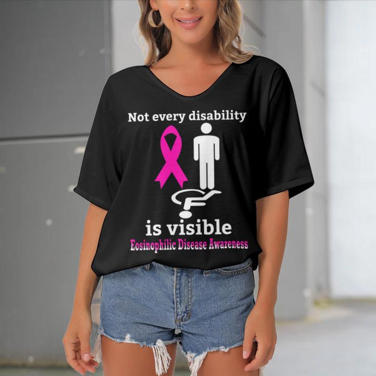 Every Disability Is Visible Eosinophilic Disease Awareness Pink Ribbon Eosinophilic Disease Eosinophilic Disease Awareness Women's Bat Sleeves V-Neck Blouse