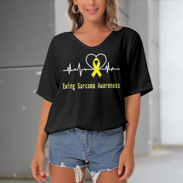 Ewings Sarcoma Awareness Heartbeat Yellow Ribbon Ewings Sarcoma Ewings Sarcoma Awareness Women's Bat Sleeves V-Neck Blouse