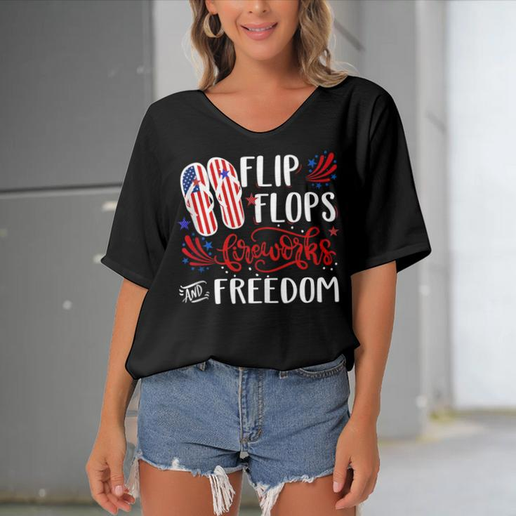 Flip Flops Fireworks And Freedom 4Th Of July V2 Women's Bat Sleeves V-Neck Blouse