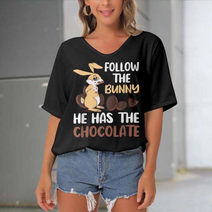 Follow The Bunny He Has Chocolate Women's Bat Sleeves V-Neck Blouse