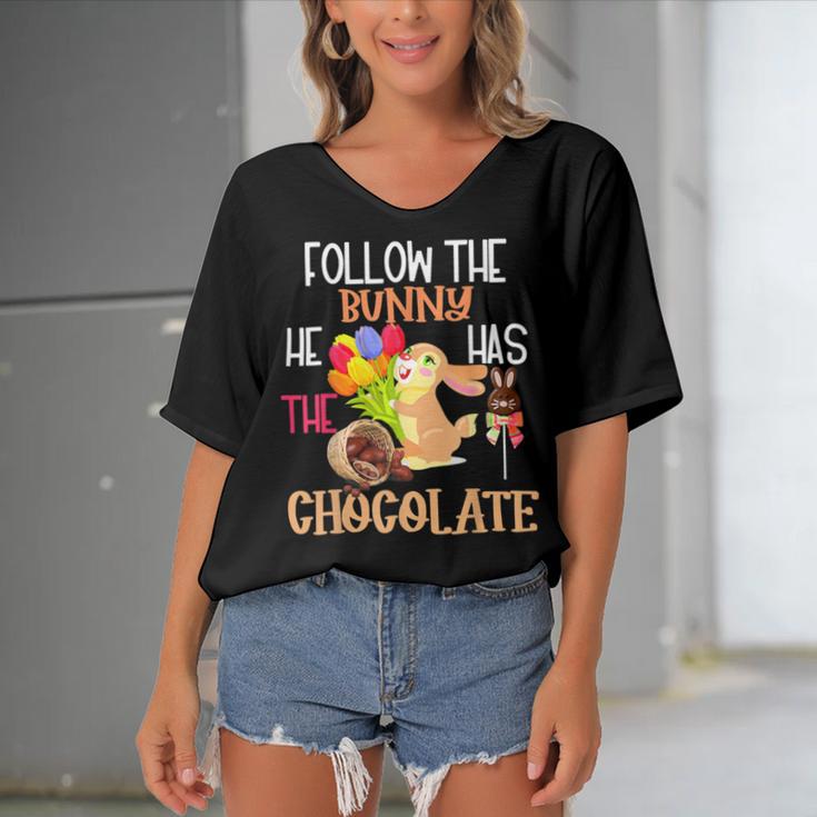 Follow The Bunny He Has Chocolate Women's Bat Sleeves V-Neck Blouse